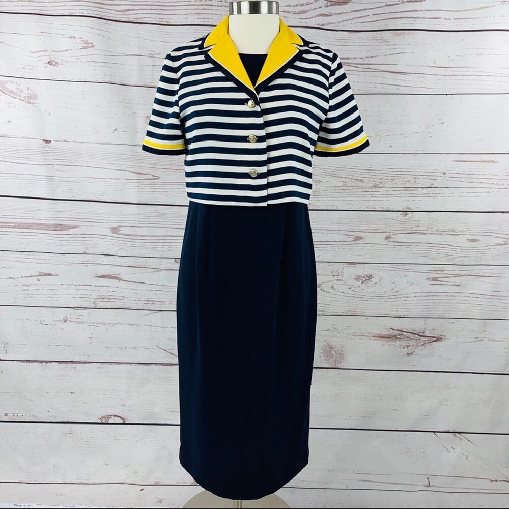 Danny & Nicole dress suit navy strip with yellow